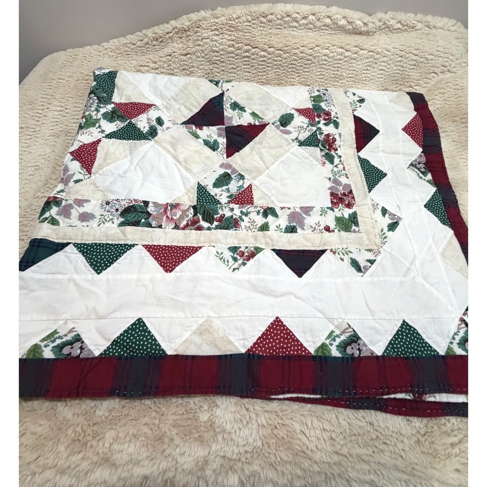 Vintage Handmade Sawtooth Star Patchwork Lap Quilt Blanket Cottage Grandma 46x56